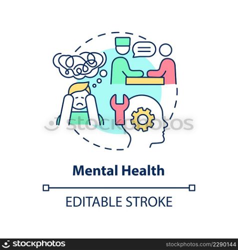 Mental health concept icon. Psychological help. Medical center service abstract idea thin line illustration. Isolated outline drawing. Editable stroke. Arial, Myriad Pro-Bold fonts used. Mental health concept icon