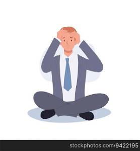 Mental Health concept. Stress and Anxiety Concept. sad Worry Tired and Stressed Businessman. Flat vector cartoon illustration