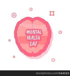 Mental Health Day. Vector handwritten lettering with human brain. Template for greeting card and promotion.