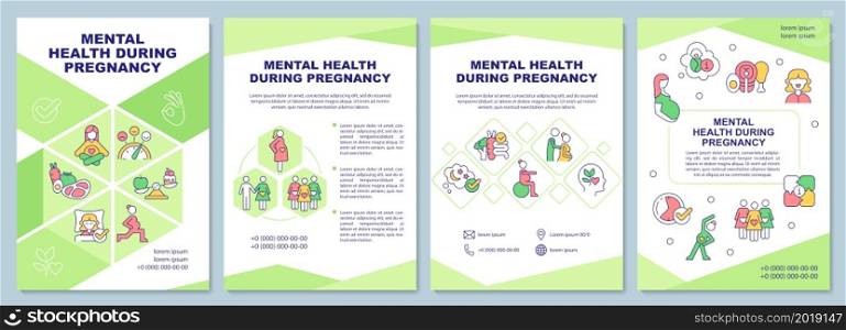 Mental health during pregnancy brochure template. Expecting moms. Flyer, booklet, leaflet print, cover design with linear icons. Vector layouts for presentation, annual reports, advertisement pages. Mental health during pregnancy brochure template