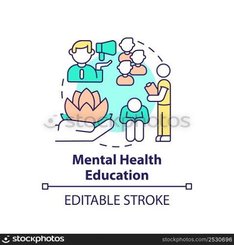 Mental health education concept icon. Mind state problem. Psychology trend at work abstract idea thin line illustration. Isolated outline drawing. Editable stroke. Arial, Myriad Pro-Bold fonts used. Mental health education concept icon