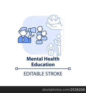 Mental health education light blue concept icon. Mind state. Psychology trend at work abstract idea thin line illustration. Isolated outline drawing. Editable stroke. Arial, Myriad Pro-Bold fonts used. Mental health education light blue concept icon