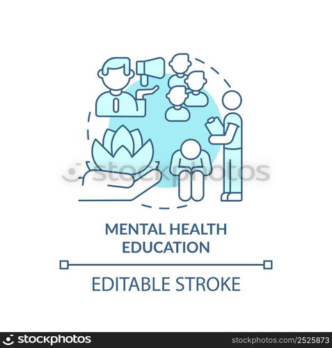 Mental health education turquoise concept icon. Mind state. Psychology trend at work abstract idea thin line illustration. Isolated outline drawing. Editable stroke. Arial, Myriad Pro-Bold fonts used. Mental health education turquoise concept icon