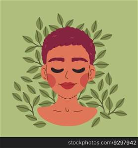 Mental health. Healthy mentality and self care illustration set. Happy woman feel confident, relax, accept and love herself. Selfcare and acceptance concept. Vector illustration.