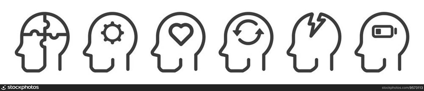 Mental health icons. Psychology icon set. Vector illustration. 