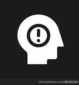 Mental health issues dark mode glyph ui icon. Stress and anxiety. User interface design. White silhouette symbol on black space. Solid pictogram for web, mobile. Vector isolated illustration. Mental health issues dark mode glyph ui icon