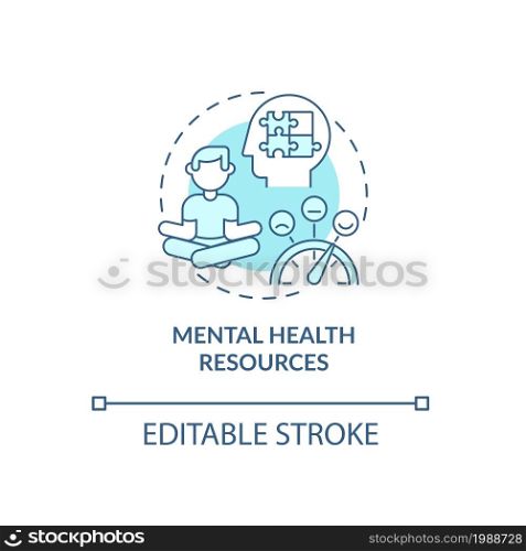 Mental health resources blue concept icon. Employees benefits abstract idea thin line illustration. Wellbeing at work. Job satisfaction. Vector isolated outline color drawing. Editable stroke. Mental health resources blue concept icon