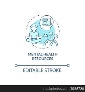 Mental health resources blue concept icon. Employees benefits abstract idea thin line illustration. Wellbeing at work. Job satisfaction. Vector isolated outline color drawing. Editable stroke. Mental health resources blue concept icon