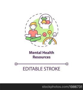 Mental health resources concept icon. Employees benefits abstract idea thin line illustration. Wellbeing at work. Job satisfaction. Vector isolated outline color drawing. Editable stroke. Mental health resources concept icon