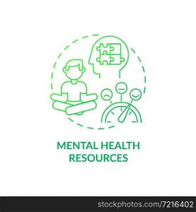 Mental health resources green gradient concept icon. Employees benefits abstract idea thin line illustration. Wellbeing at work. Job satisfaction. Vector isolated outline color drawing. Mental health resources green gradient concept icon