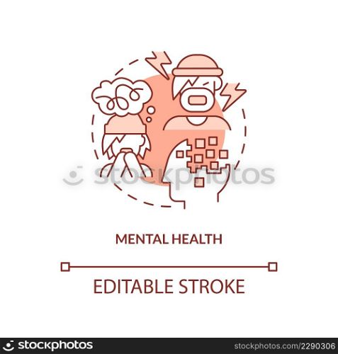 Mental health terracotta concept icon. Homelessness factor abstract idea thin line illustration. Toxic stress experience. Isolated outline drawing. Editable stroke. Arial, Myriad Pro-Bold fonts used. Mental health terracotta concept icon