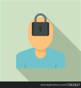 Mental person lock icon. Flat illustration of mental person lock vector icon for web design. Mental person lock icon, flat style