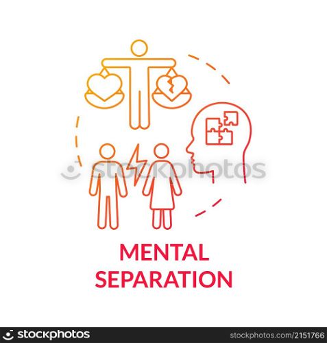 Mental separation red gradient concept icon. Couple problem. Marriage breakdown abstract idea thin line illustration. Isolated outline drawing. Roboto-Medium, Myriad Pro-Bold fonts used. Mental separation red gradient concept icon