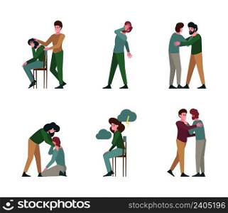 Mental support. Mentally problems psychological helping to people mind pain garish vector people friends medical specialists. Illustration of support mental and help depression. Mental support. Mentally problems psychological helping to people mind pain garish vector people friends medical specialists