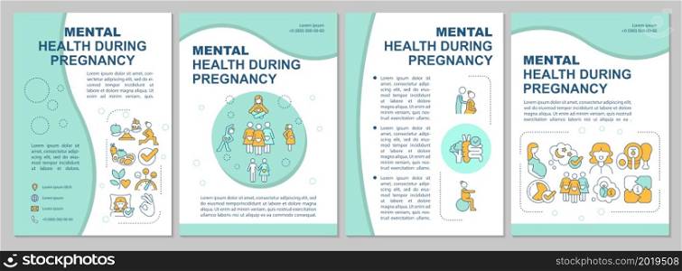 Mental wellbeing during pregnancy brochure template. Moms community. Flyer, booklet, leaflet print, cover design with linear icons. Vector layouts for presentation, annual reports, advertisement pages. Mental wellbeing during pregnancy brochure template