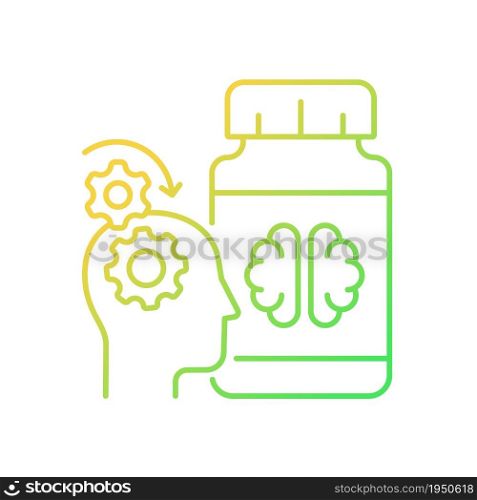 Mental work supplements gradient linear vector icon. Supplements for better brain function. Nootropic medication. Thin line color symbol. Modern style pictogram. Vector isolated outline drawing. Mental work supplements gradient linear vector icon