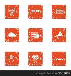 Mentality icons set. Grunge set of 9 mentality vector icons for web isolated on white background. Mentality icons set, grunge style