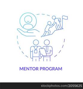 Mentor for new hire concept icon. Employee education during work process. Internship abstract idea thin line illustration. Isolated outline drawing. Roboto-Medium, Myriad Pro-Bold fonts used. Mentor for new hire concept icon