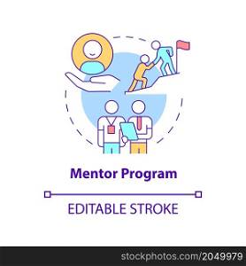 Mentor program concept icon. Professional experience share. Employee training abstract idea thin line illustration. Isolated outline drawing. Editable stroke. Roboto-Medium, Myriad Pro-Bold fonts used. Mentor program concept icon