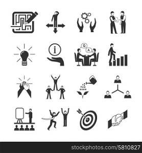 Mentoring black icons set with goal teamwork guidance symbols isolated vector illustration. Mentoring Icons Set