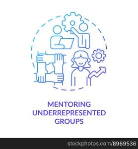 Mentoring underrepresented groups blue gradient concept icon. DEI initiative for workplace abstract idea thin line illustration. Isolated outline drawing. Myriad Pro-Bold font used. Mentoring underrepresented groups blue gradient concept icon