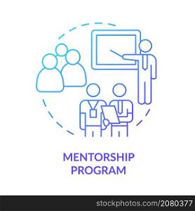 Mentorship program blue gradient concept icon. Corporate trainings for employees abstract idea thin line illustration. Isolated outline drawing. Roboto-Medium, Myriad Pro-Bold fonts used. Mentorship program blue gradient concept icon