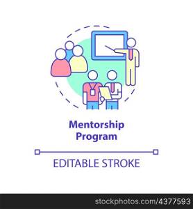 Mentorship program concept icon. Team and personal corporate trainings abstract idea thin line illustration. Isolated outline drawing. Editable stroke. Roboto-Medium, Myriad Pro-Bold fonts used. Mentorship program concept icon