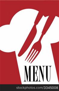Menu Card Background - Cutlery, Chef&rsquo;s Hat and Menu Sign on Dark Red Background