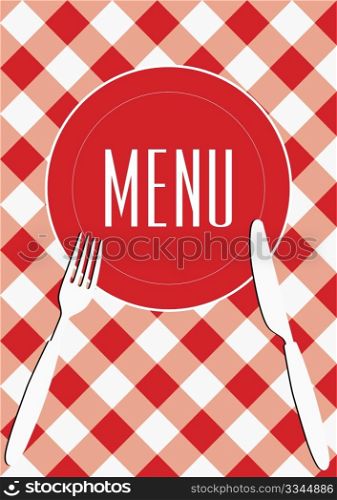 Menu Card Background - Red And White Gingham & Cutlery