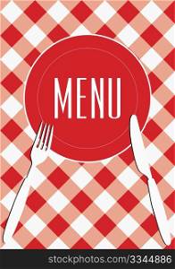 Menu Card Background - Red And White Gingham & Cutlery