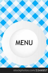 Menu Card Design - Blue Gingham Texture With Plate and Menu Sign