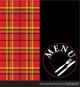 Menu Card Design - Cutlery Icon on Tartan Background
