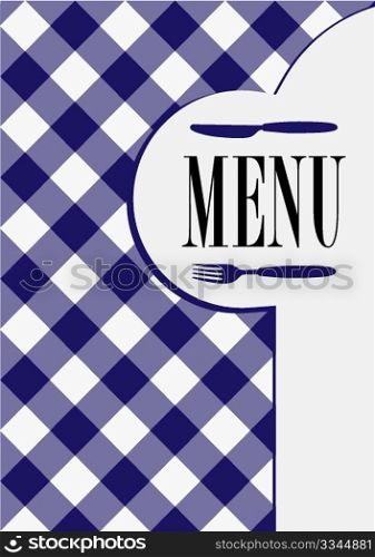 Menu Card Design - Menu Sign and Cutlery Symbol on Dark Blue Gingham