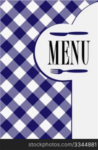 Menu Card Design - Menu Sign and Cutlery Symbol on Dark Blue Gingham