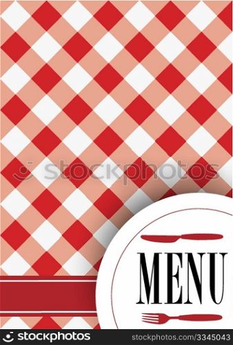 Menu Card Design - Red Gingham Texture With Cutlery and Menu Sign