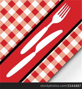 Menu Card - Red and White Gingham Texture and Cutlery
