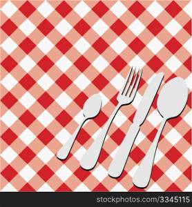 Menu Card - Red and White Gingham Texture and Cutlery