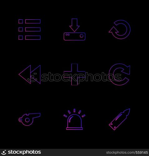 menu , download , reste , rewing, add , reset, whistle , light , alarm , icon, vector, design, flat, collection, style, creative, icons