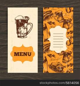 Menu for restaurant, cafe, bar. Oktoberfest vintage background. Hand drawn illustration. Retro design with beer