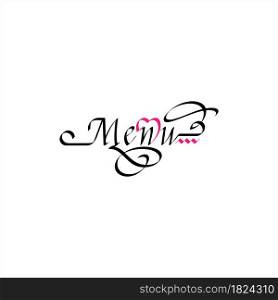 Menu Hand Drawn Pen Ink Style, Menu Word Handwritten, Menu Card Vector Art Illustration