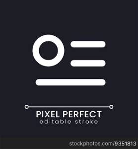 Menu notification pixel perfect white linear ui icon for dark theme. Software settings update. Vector line pictogram. Isolated user interface symbol for night mode. Editable stroke. Poppins font used. Menu notification pixel perfect white linear ui icon for dark theme