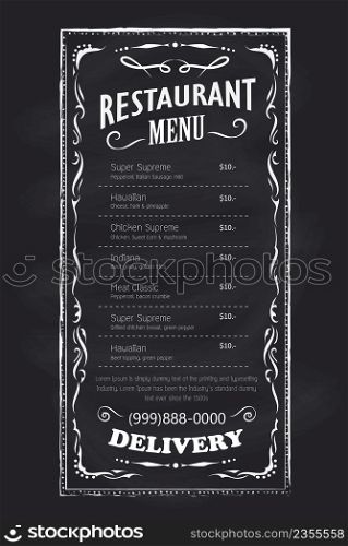Menu restaurant blackboard vintage hand drawn frame label vector