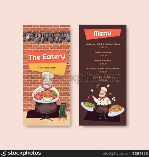 Menu template with chef day concept,watercolor style 