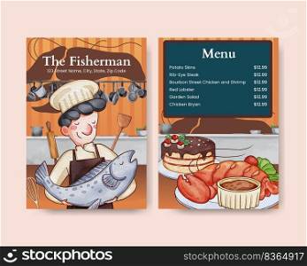 Menu template with chef day concept,watercolor style 