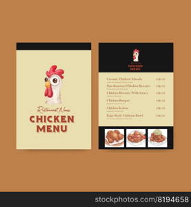 Menu template with chicken farm food concept,watercolor style  