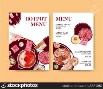 Menu template with Chinese hotpot concept,watercolor
