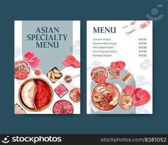 Menu template with Chinese hotpot concept,watercolor 