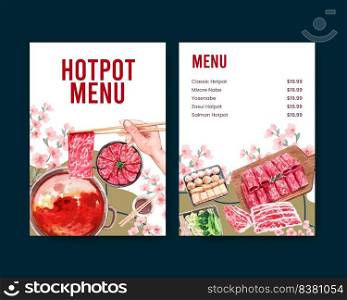 Menu template with Chinese hotpot concept,watercolor 