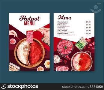 Menu template with Chinese hotpot concept,watercolor

