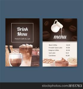 Menu template with coffee concept watercolor illustration 